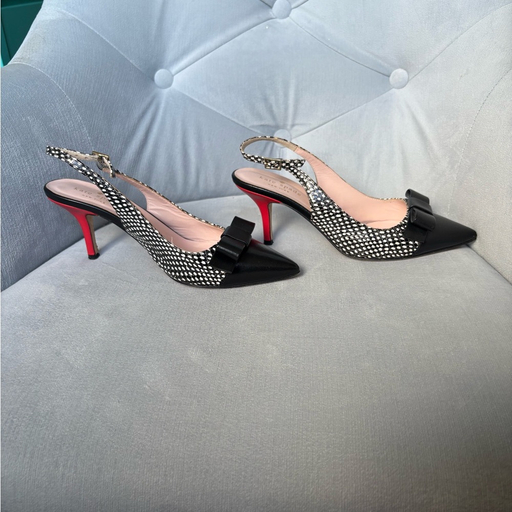 kate spade Black and White Polka Dot Bow Slingback Heels - Picture 8 of 10